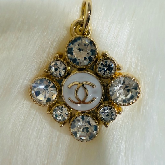 Gold Tone and White Chanel Charm with Sparkling Accents - Picture 3 of 7